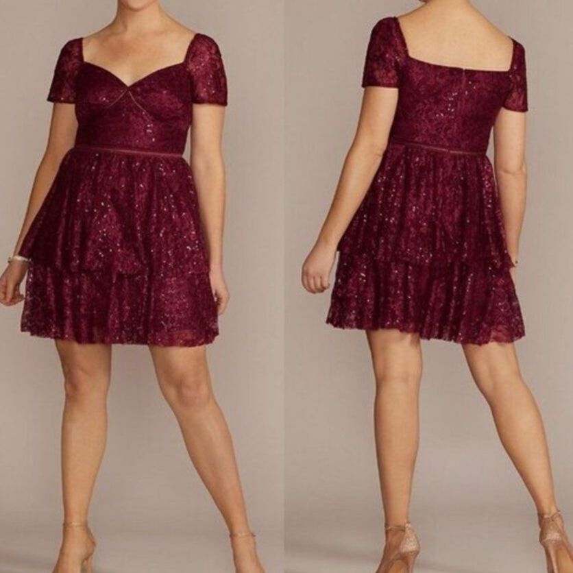 Db Women's Dreamy Illusion Lace Tiered Dress Burgundy Prom Homecoming S4 $129